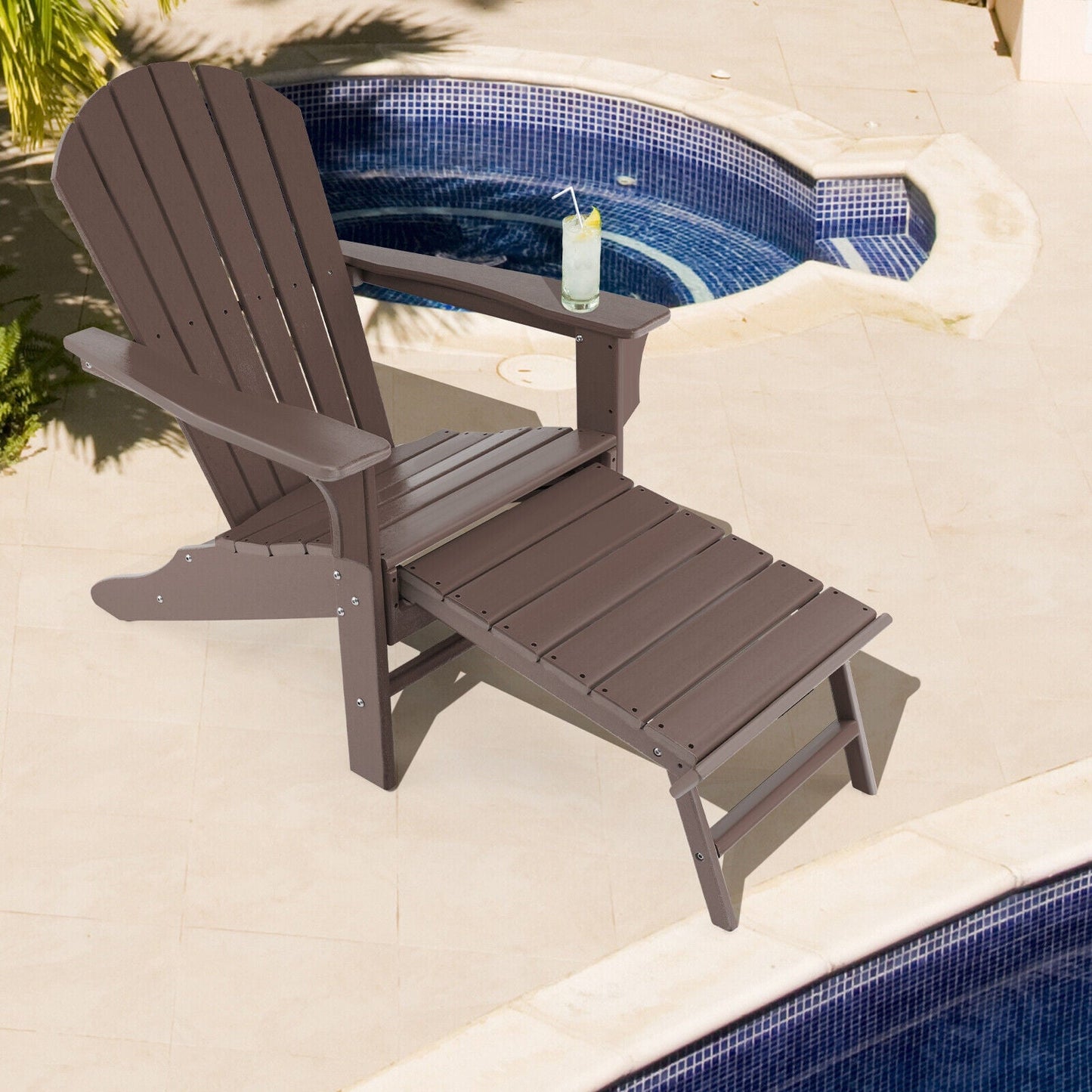 Patio HDPE Adirondack Chair with Retractable Ottoman