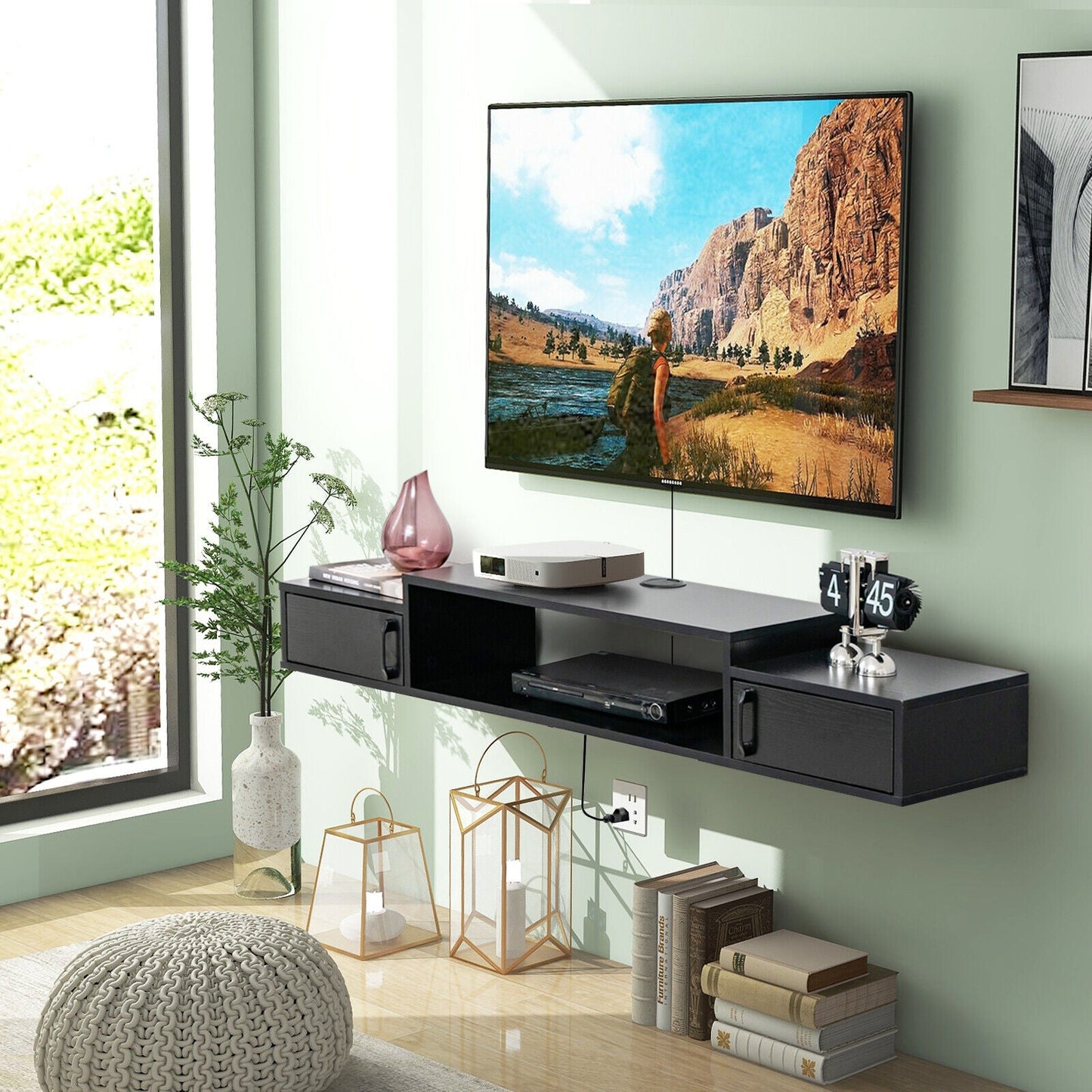 55 Inches Floating TV Stand with Power Outlet