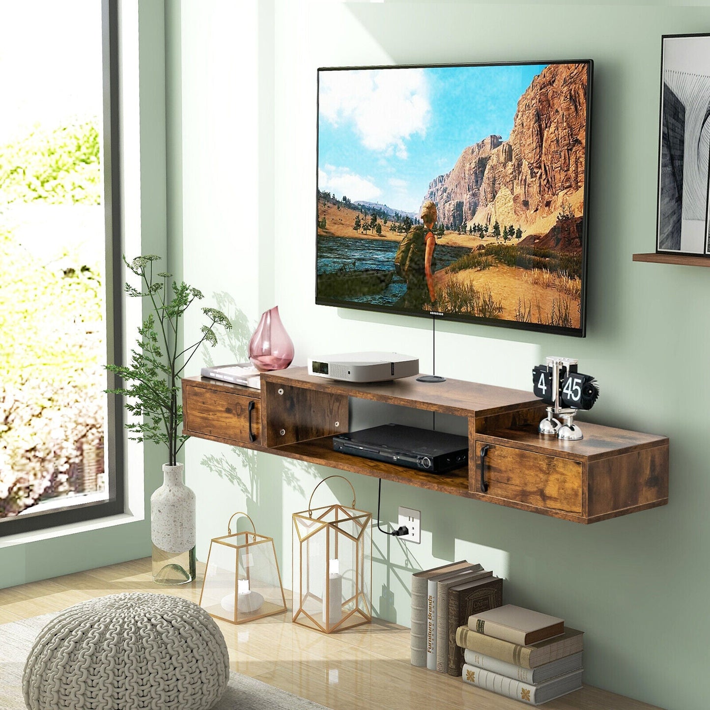 55 Inches Floating TV Stand with Power Outlet
