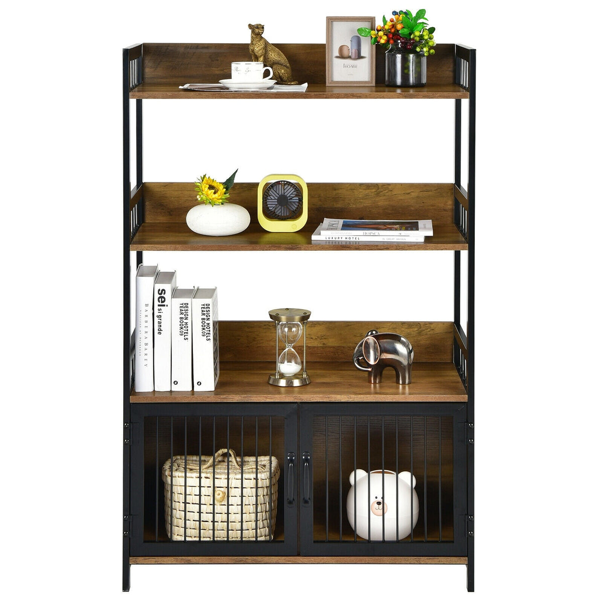 3-Tier Baker's Rack with Storage Cabinet-Rustic Brown