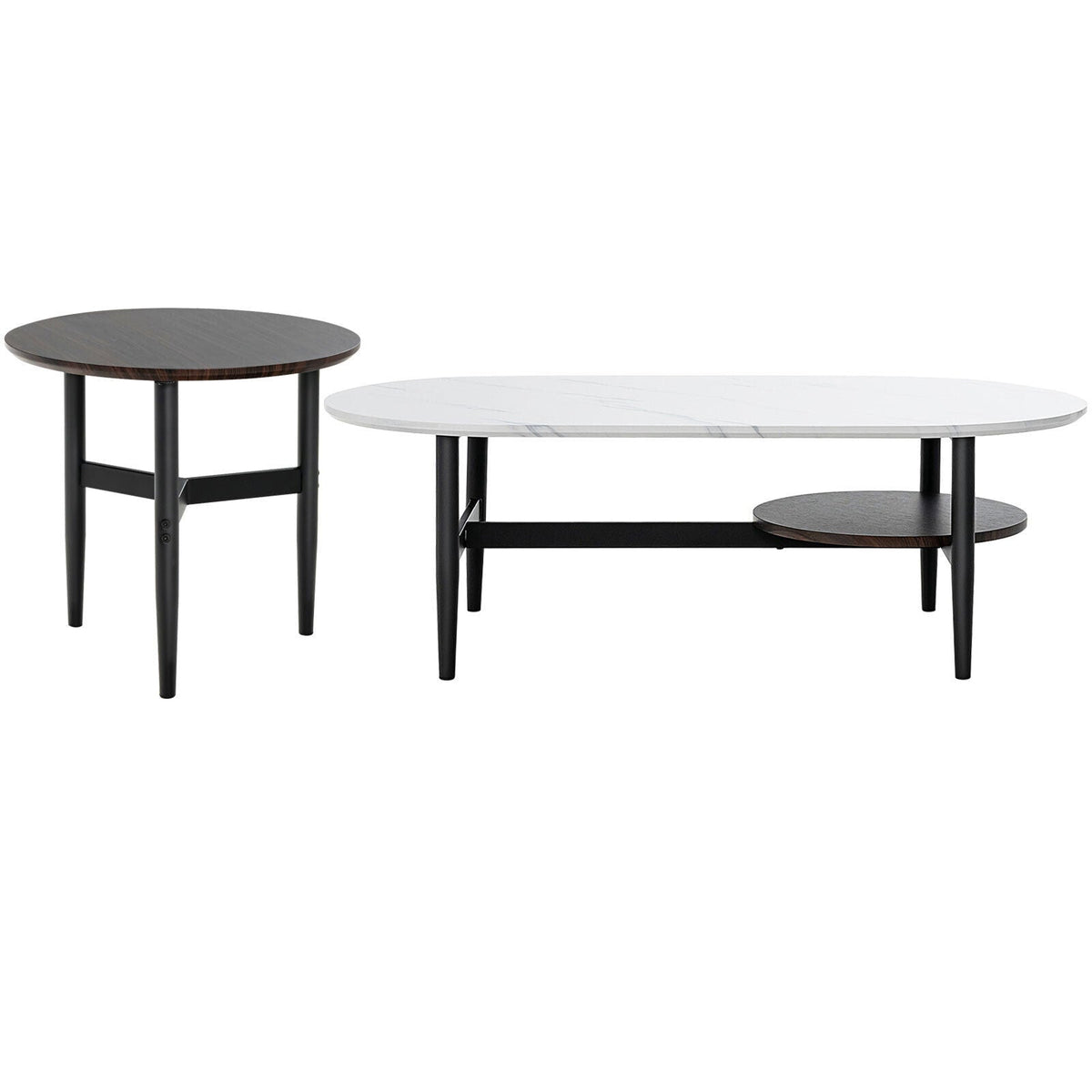 Set of 2 Modern Nesting Coffee Table with Extra Storage Shelf-White