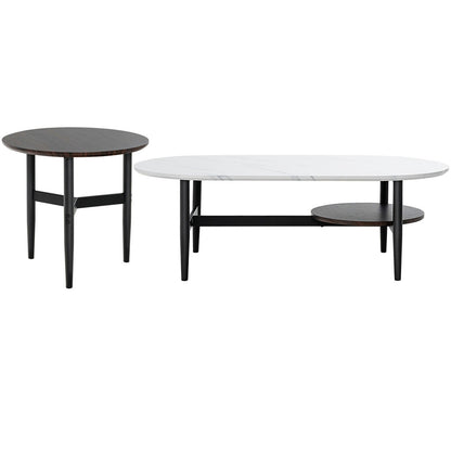 Set of 2 Modern Nesting Coffee Table with Extra Storage Shelf-White