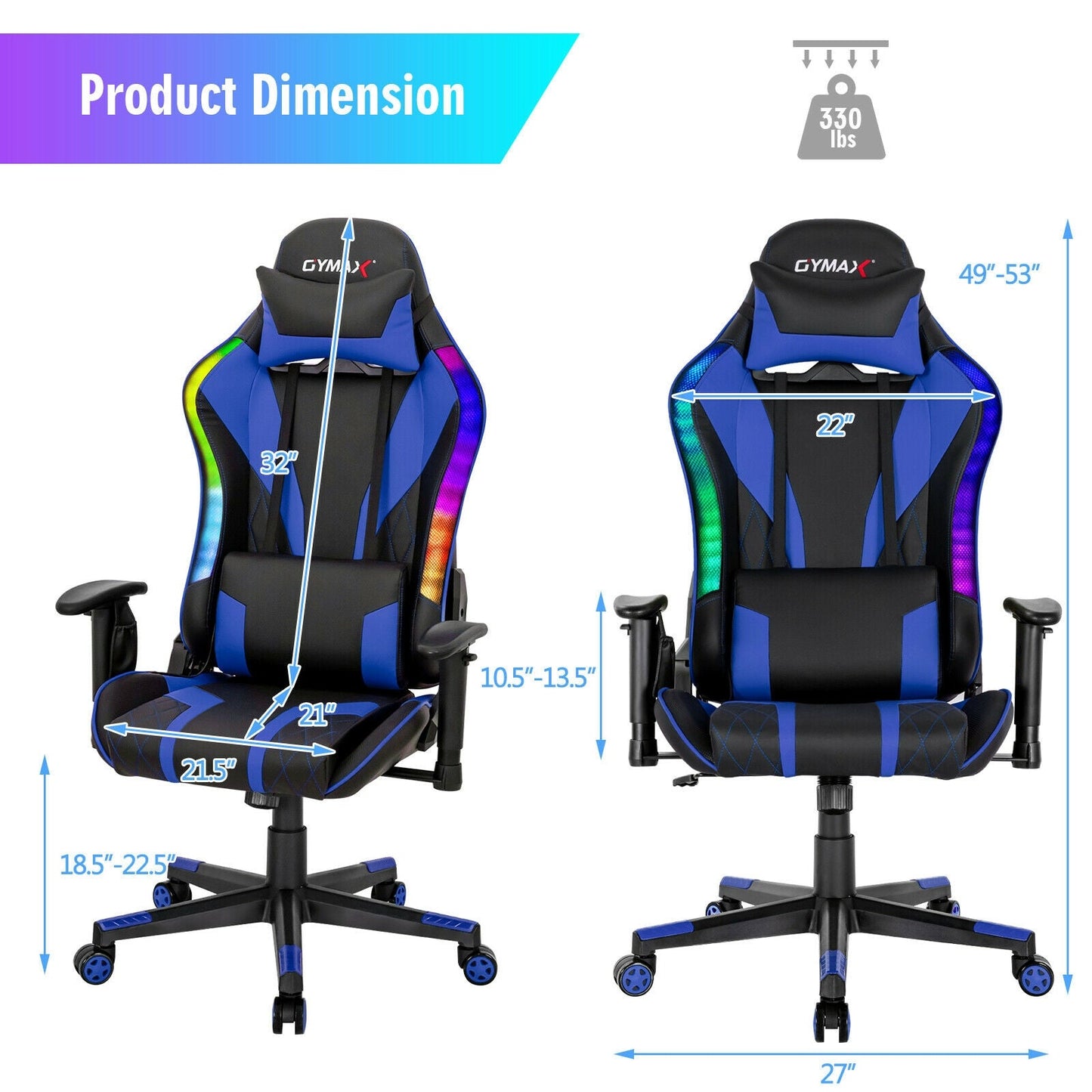 Gaming Chair Adjustable Swivel Computer Chair with Dynamic LED Lights
