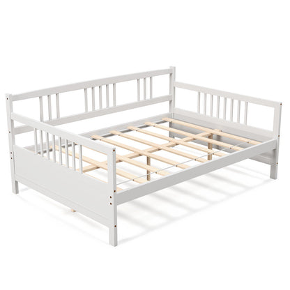 Classic Wooden Full Size Daybed Frame with Guardrails