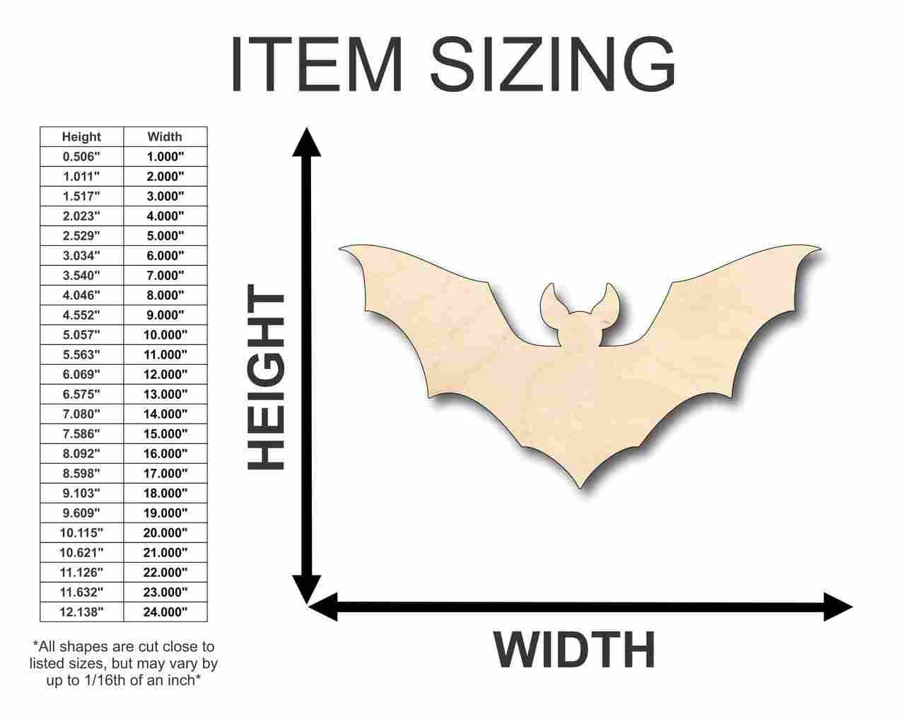 Unfinished Wood Bat Shape - Animal - Wildlife - Craft - up to 46" DIY