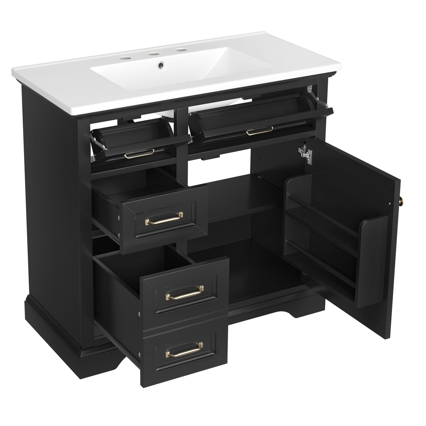 36-Inch Bathroom Vanity with Ceramic Sink Top, 4 Drawers and 1 Soft-Close Door