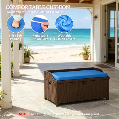 Patio Storage Bench, Garden Outdoor Wicker Storage Bench with Cushion
