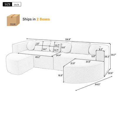 Sectional Sofa U-Shape Modular Boucle Black 6-Seat Deep Seating 114.9x64.5 In
