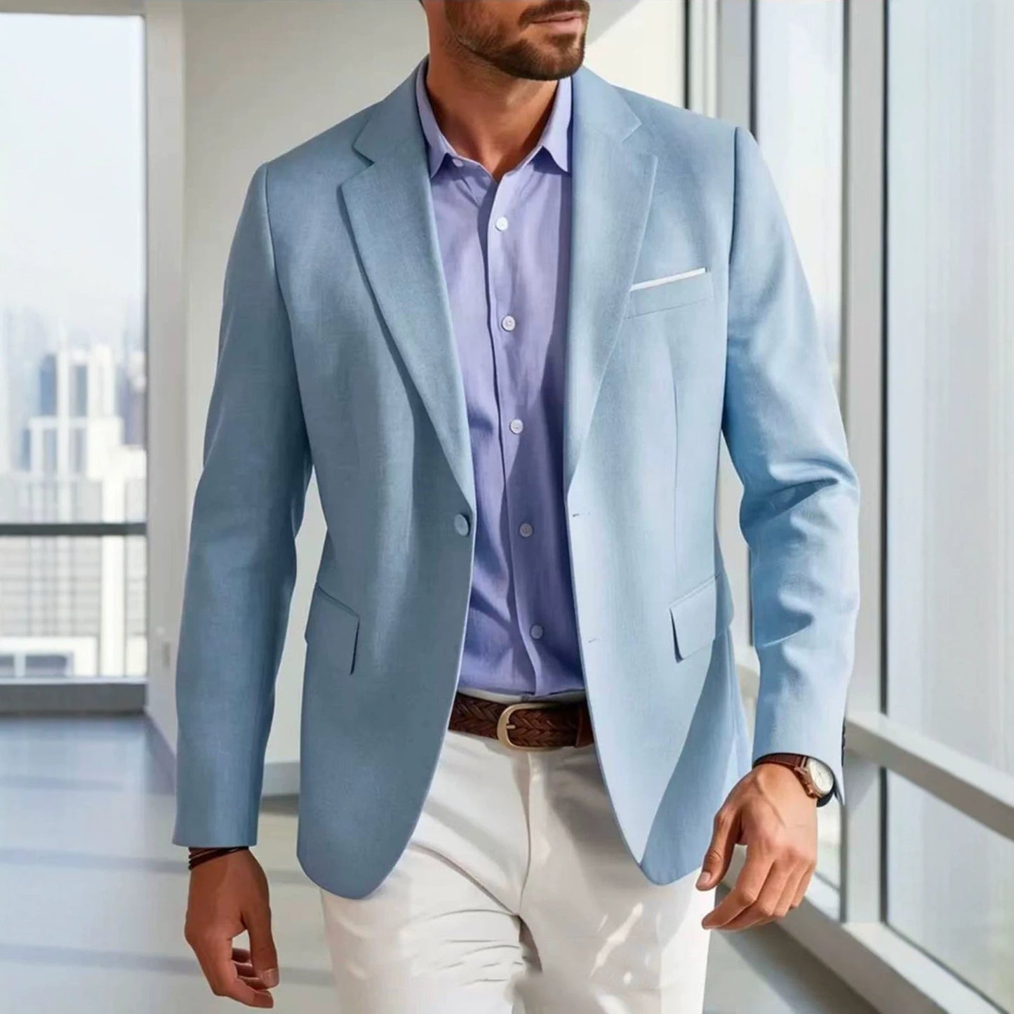 Mens Casual Blazer Single-breasted Slim-fit Suit Jacket