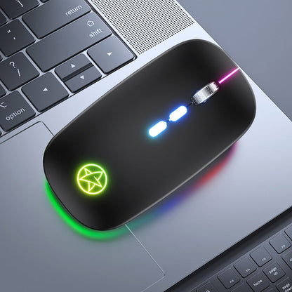 Wireless Bluetooth Mouse Dual-mode Luminous Charging Game Office 5-key Metal Roller