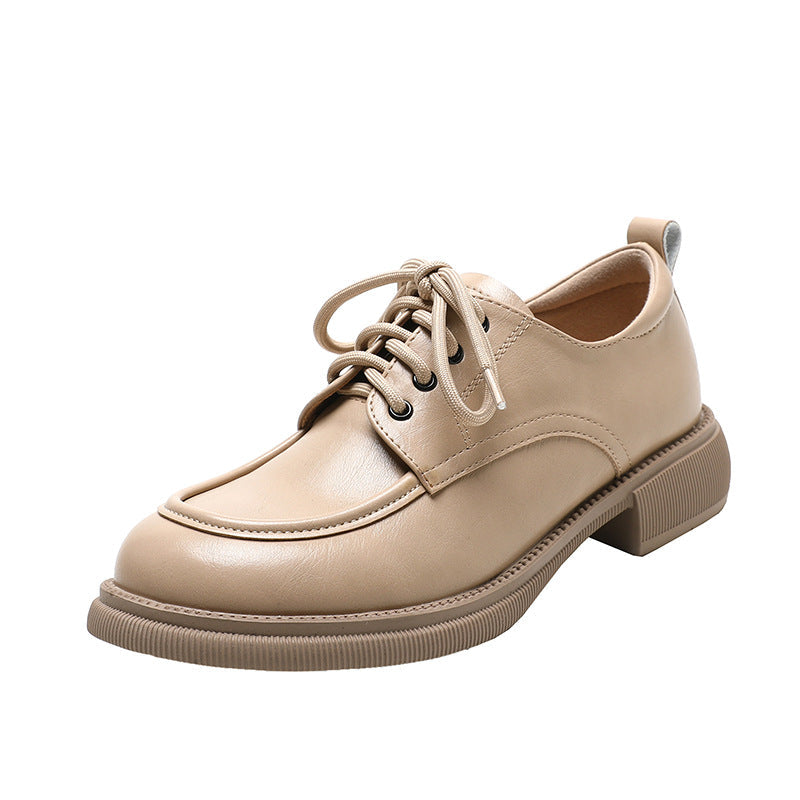 Versatile Soft-soled British-style Lace-up Leather Shoes For Women