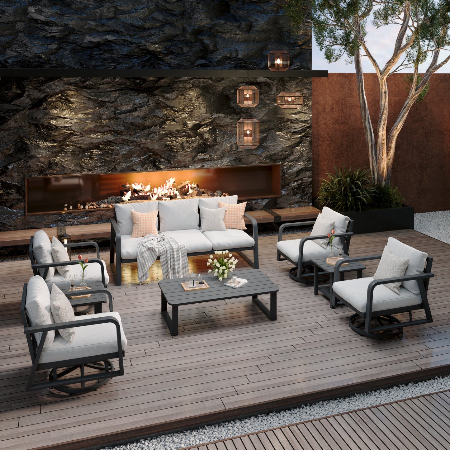 8 Piece Aluminum Patio Set Dark Gray Sofa Swivel