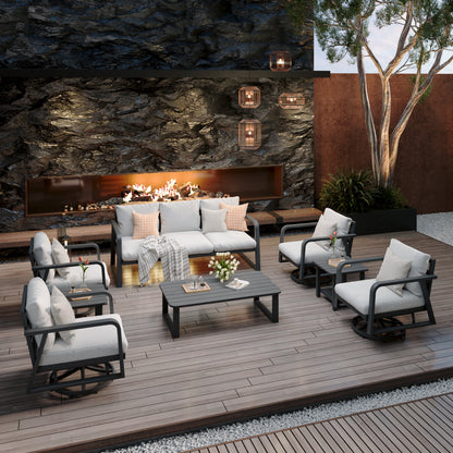 8 Piece Aluminum Patio Set Dark Gray Sofa Swivel