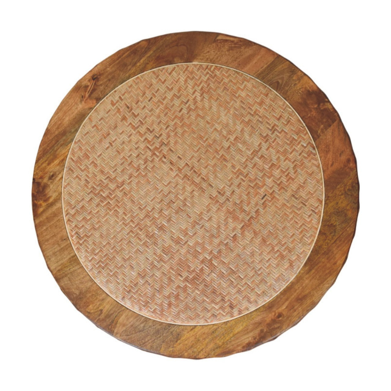 Artisan Solid Mango Wood Rivera Rattan Round Coffee Table, Brown