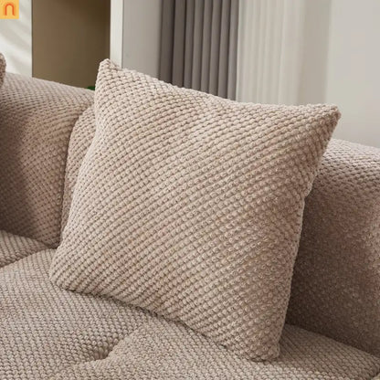 Sectional Sofa L-Shape Polyester Taupe 4 Seat Ottoman 3 Pillows 104 In