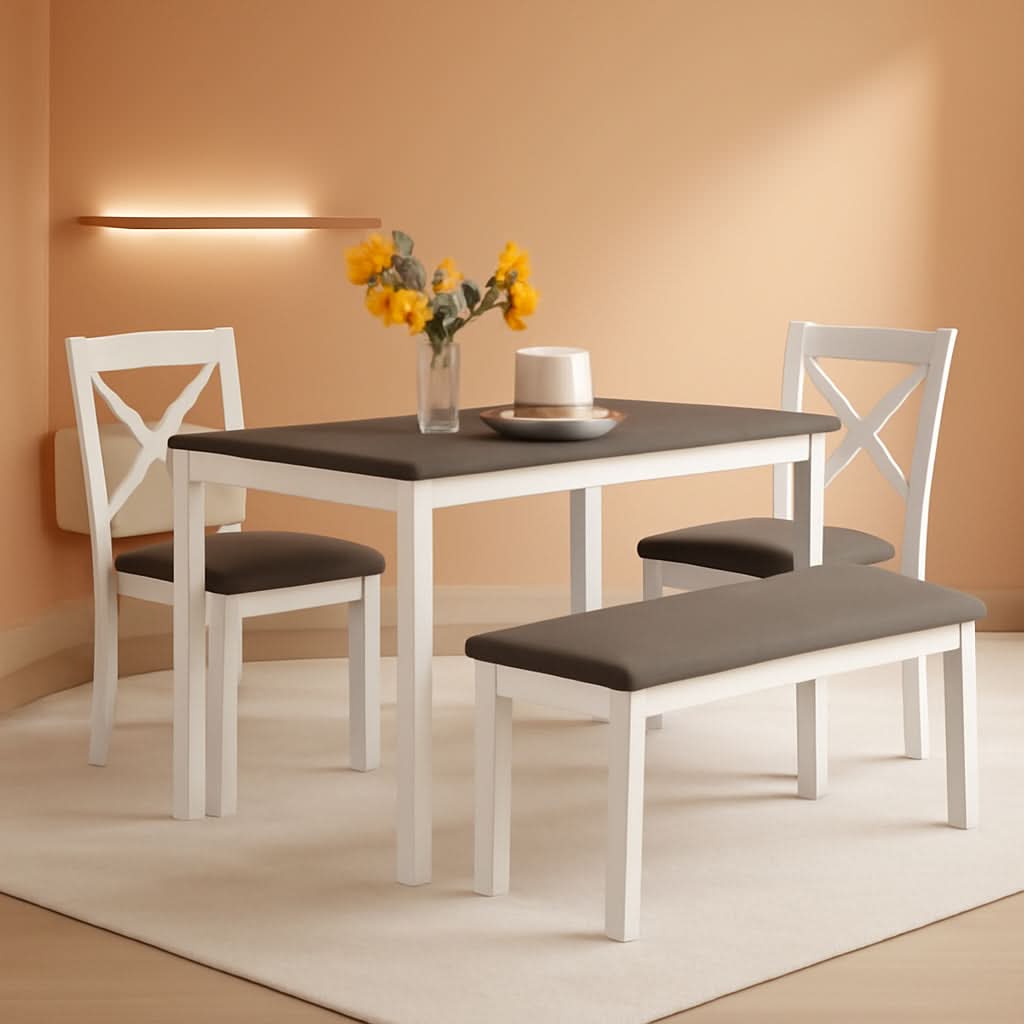 White Slate Grey Solid Wood Contemporary Dining Table Six Seater