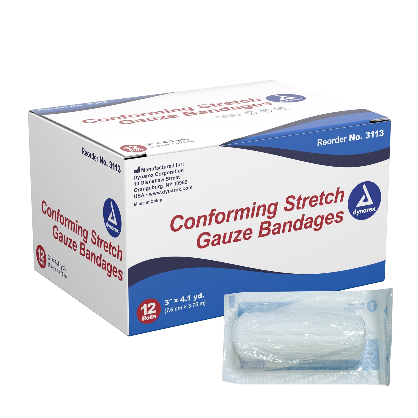 Dynarex Stretch Gauze Bandage Roll - Sterile,  12ea/bx, 8bxs/cs (96 Count)
