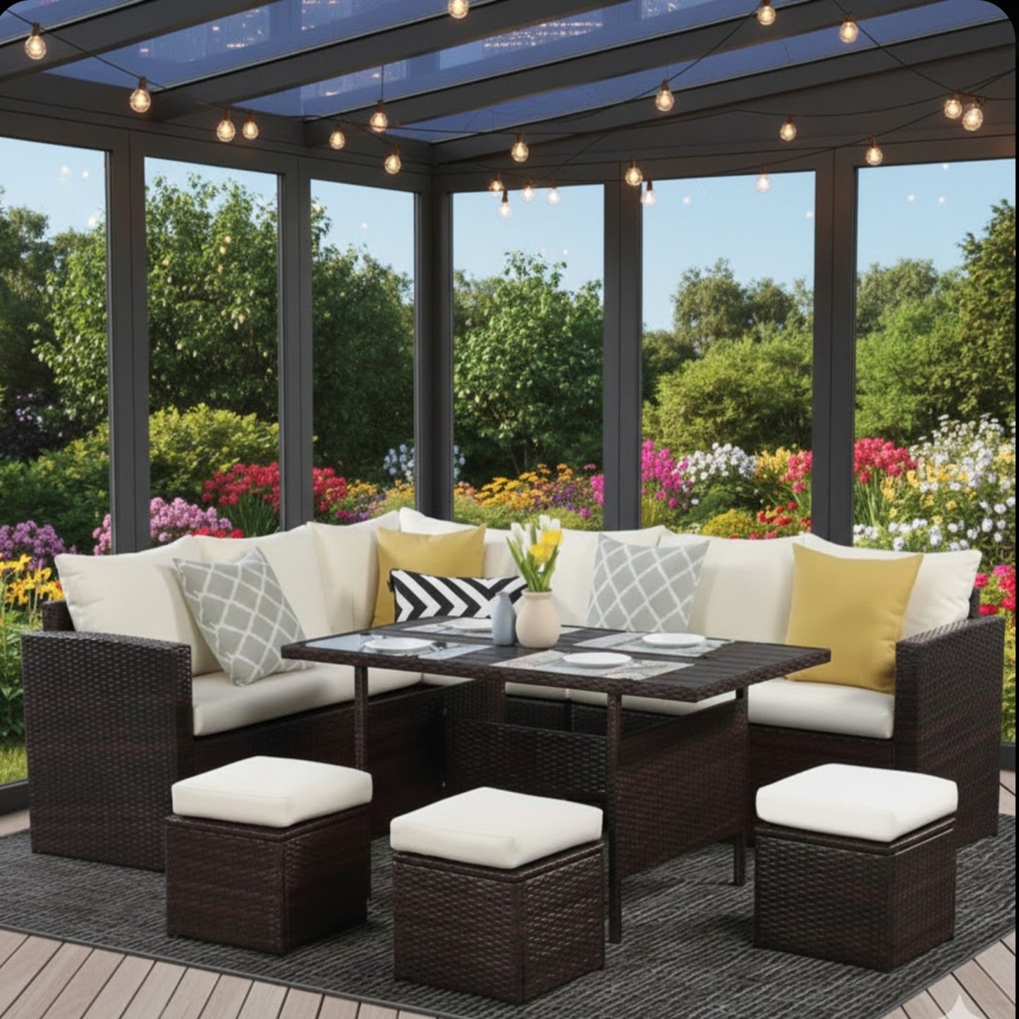 Outdoor Sectional Set PE Rattan 7 Piece Seats 8