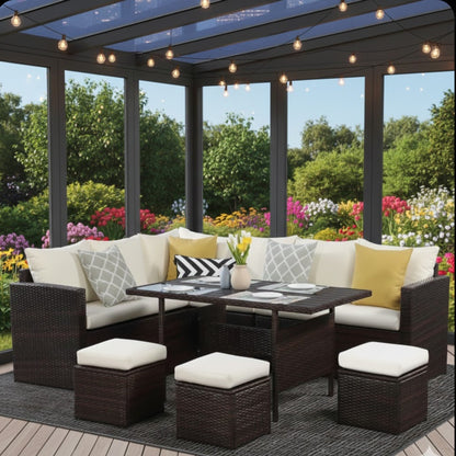 Outdoor Sectional Set PE Rattan 7 Piece Seats 8