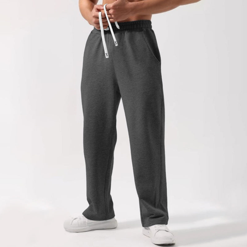 Male Solid Color Elastic-waist Drawstring Sweatpants