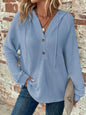 Waffle Knit Long Sleeve Drawstring Hooded Top