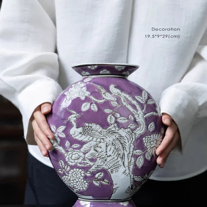 “Nirvana” Phoenix Relief Flat Vase – New Chinese Asian Home Decor