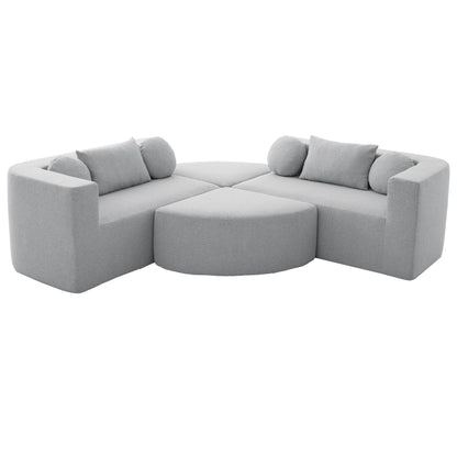 Sectional Sofa U-Shape Modular Boucle Gray 6-Seat Deep Seating 114.9x64.5 In