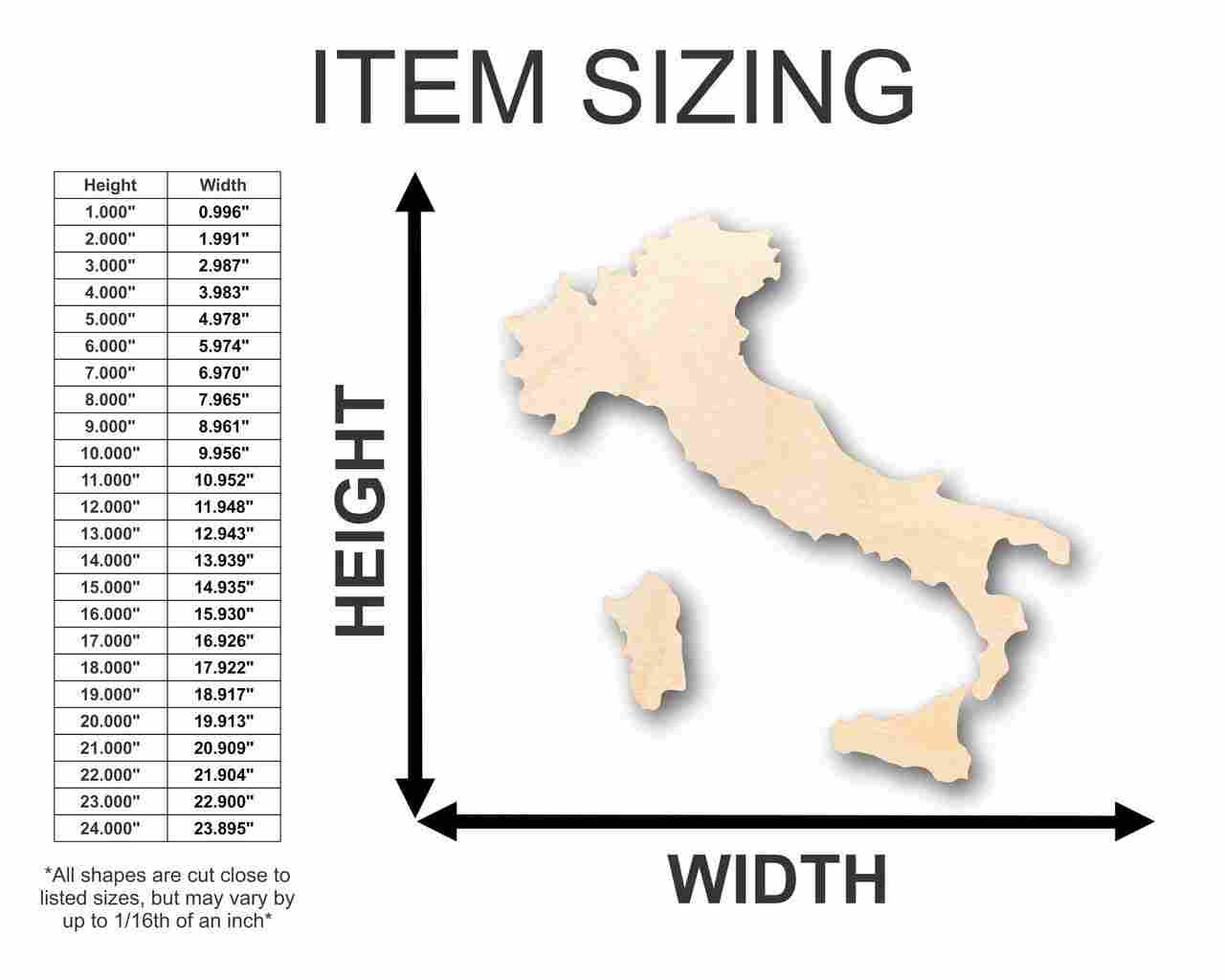 Unfinished Wood Italy Shape 3 Pieces - Country - Craft - up to 46" DIY