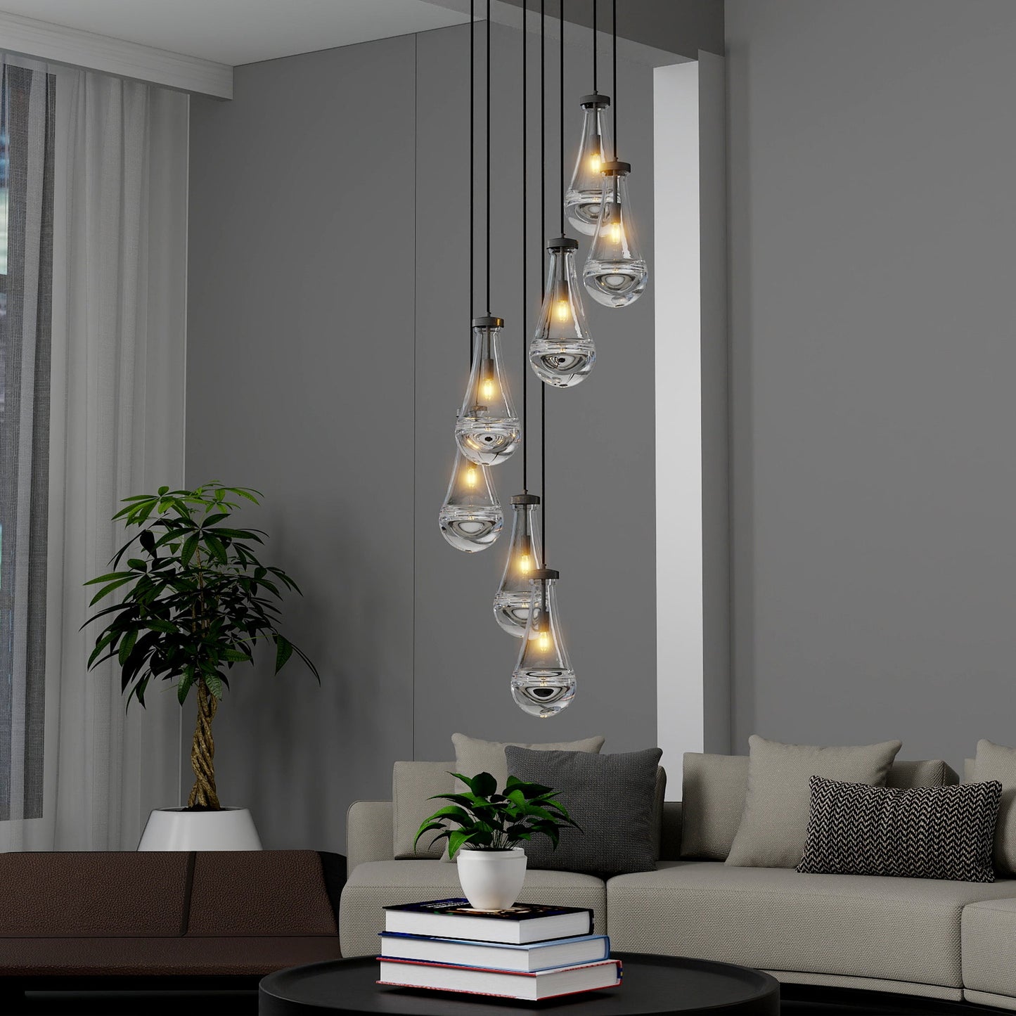 Chandelier 7-Light Pendant Adjustable Black Living Room Foyer Stairwell