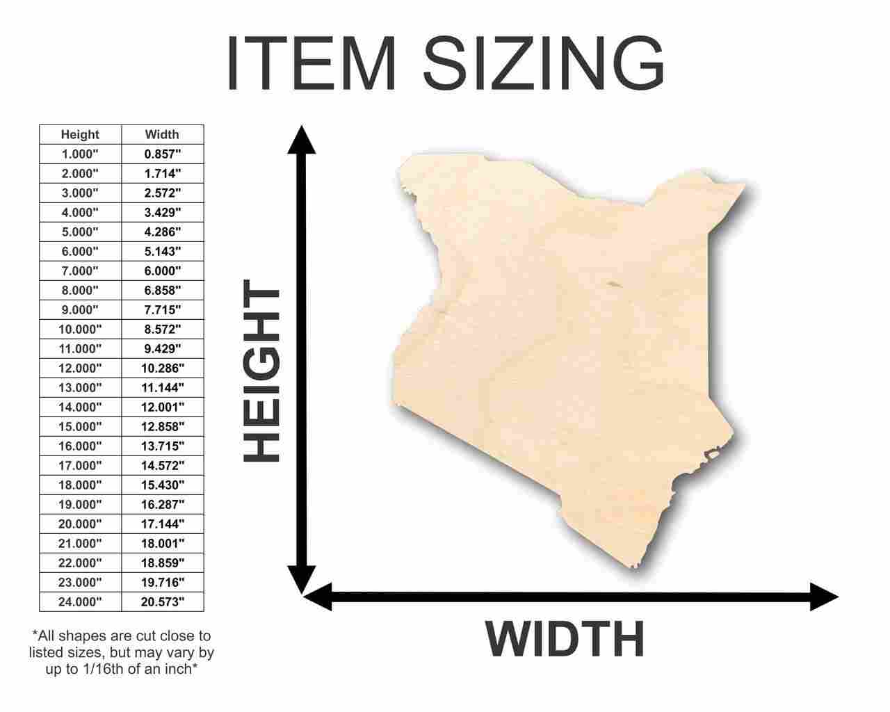 Unfinished Wood Kenya Shape - Country - Craft - up to 46" DIY