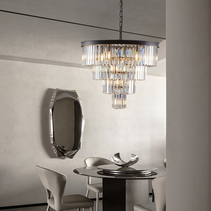 Chandelier Crystal 4-Tier Black 24 In Modern Living Dining Room