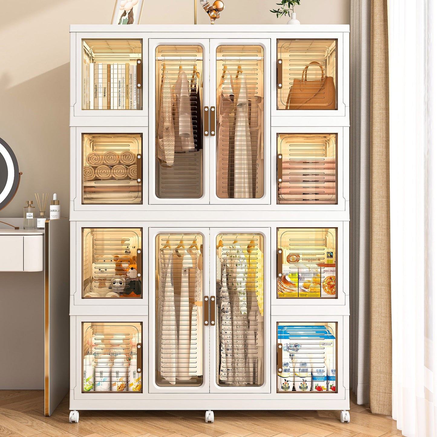 Wardrobe Closet Organizer PP White 12-Cube Hanging Rod 44.09x60.24 In