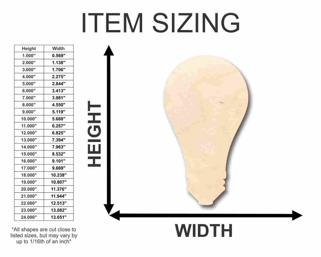Unfinished Wood Light Bulb Shape - Idea - Craft - up to 46" DIY