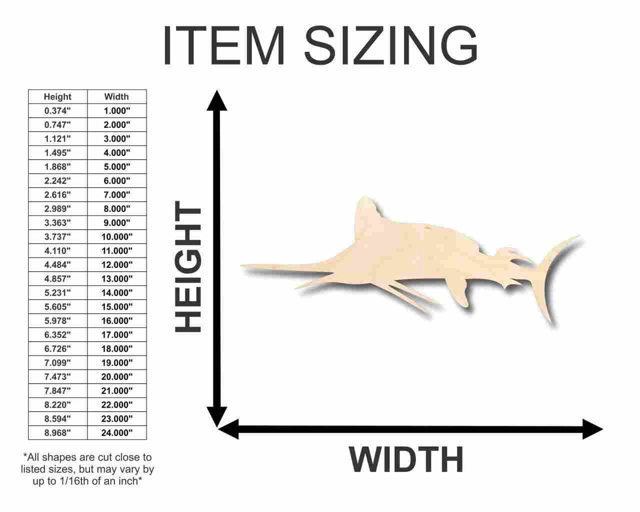 Unfinished Wood Marlin Shape - Swordfish - Ocean - Fishing - Craft - up to 46" DIY