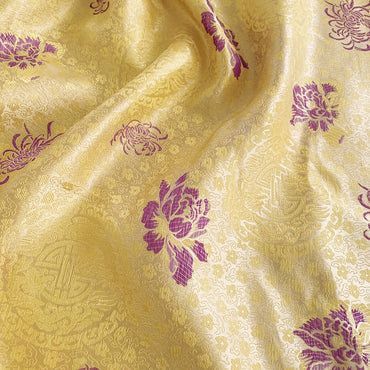 Handmade Nylon Yellow Satin Brocade Fabric