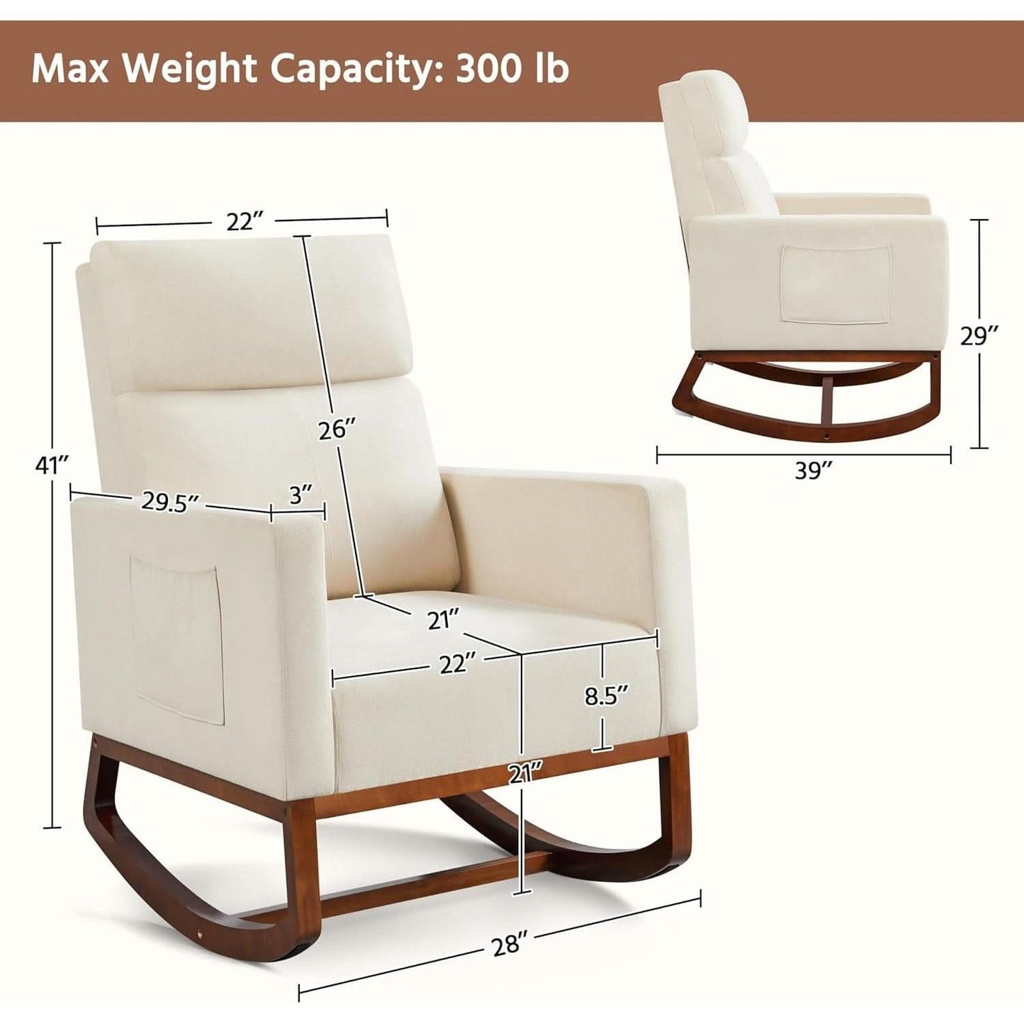 Rocking Recliner Chair With Side Pocket And Adjustable