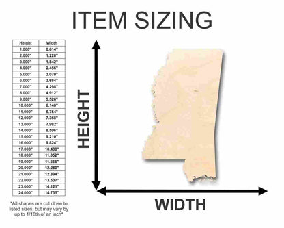 Unfinished Wood Mississippi Shape - State - Craft - up to 46" DIY