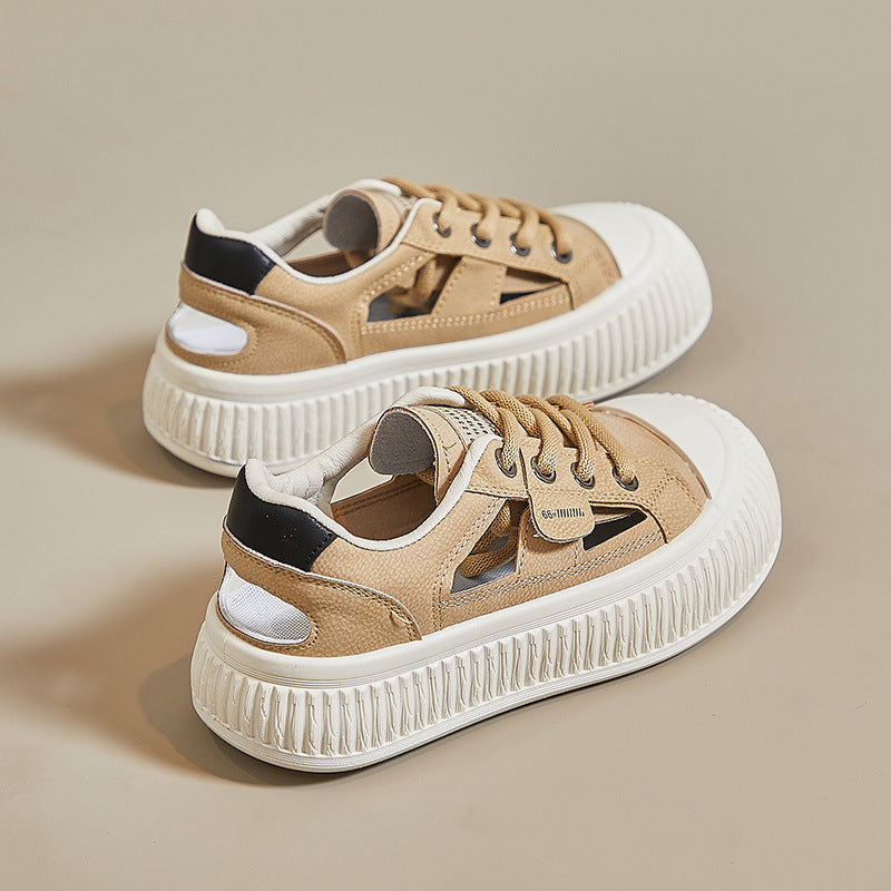 New Breathable Womens Hollow-out Casual Sneakers Chunky-soled Versatile White Shoes