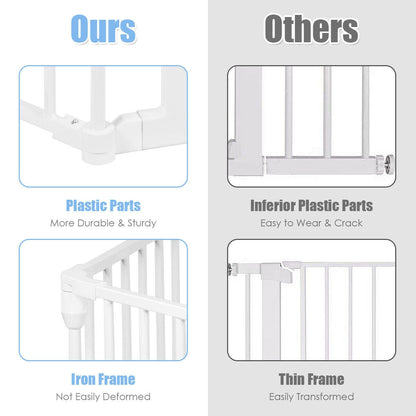 6 Panel Wall-mount Adjustable Baby Safe Metal Fence Barrier-White