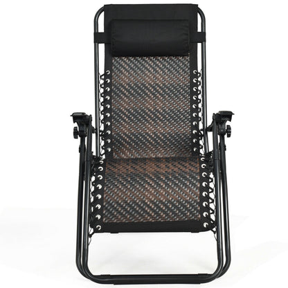 Folding Rattan Zero Gravity Lounge Chair with Removable Head Pillow
