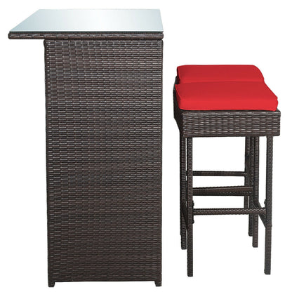 3PCS Patio Rattan Wicker Bar Table Stools Dining Set-Turquoise