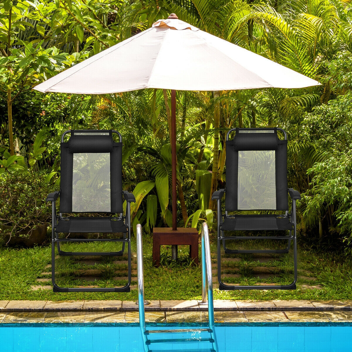4 Pieces Patio Garden Adjustable Reclining Folding Chairs with Headrest