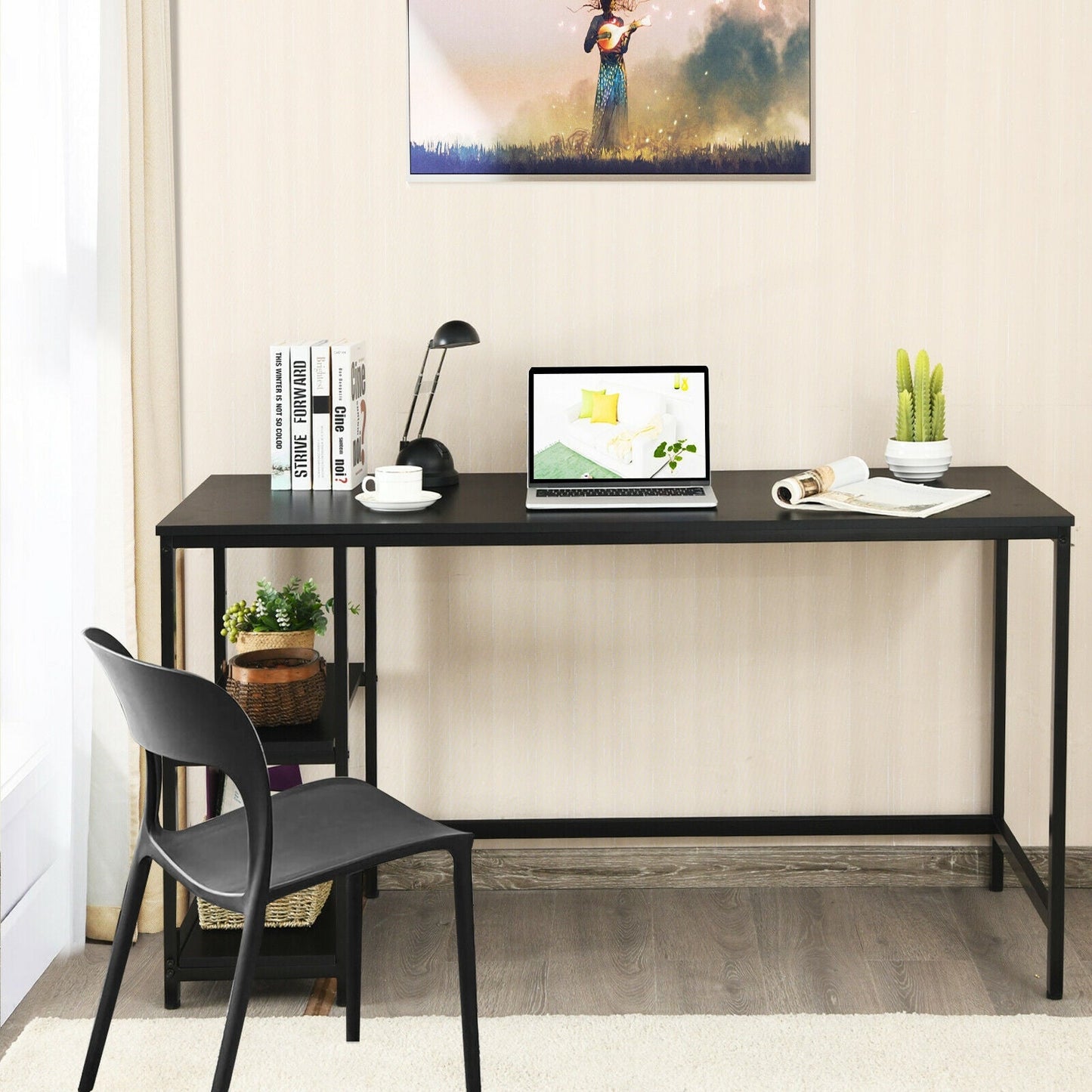 47 Inch Computer Desk Office Study Table Workstation Home with Adjustable Shelf Black