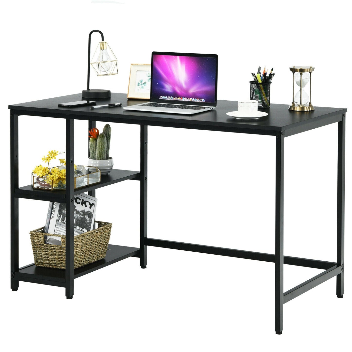 47 Inch Computer Desk Office Study Table Workstation Home with Adjustable Shelf Black