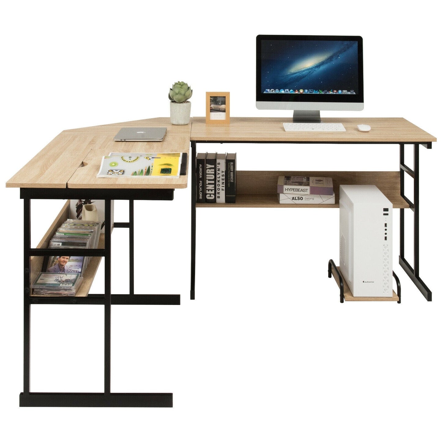 L-Shaped Computer Desk with Tiltable Tabletop