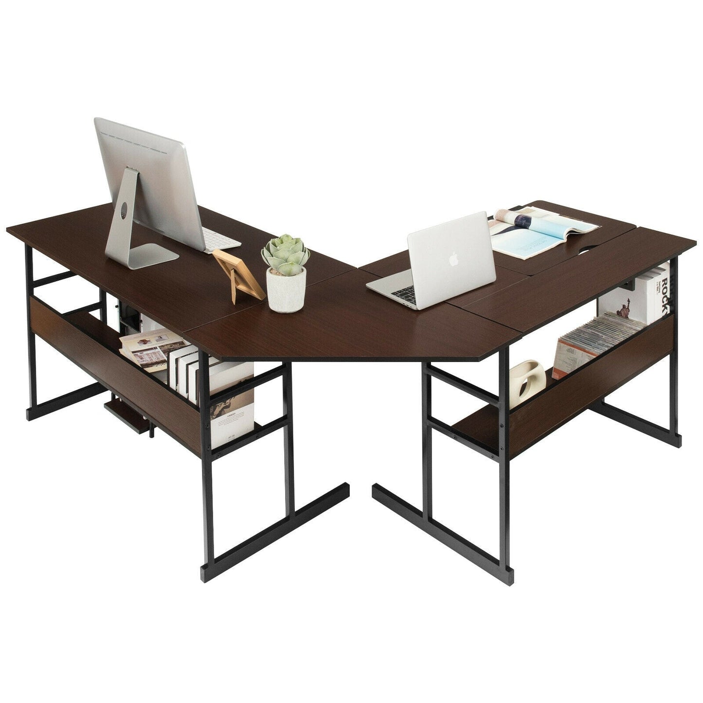 L-Shaped Computer Desk with Tiltable Tabletop