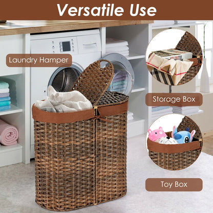 Handwoven Laundry Hamper Basket with 2 Removable Liner Bags
