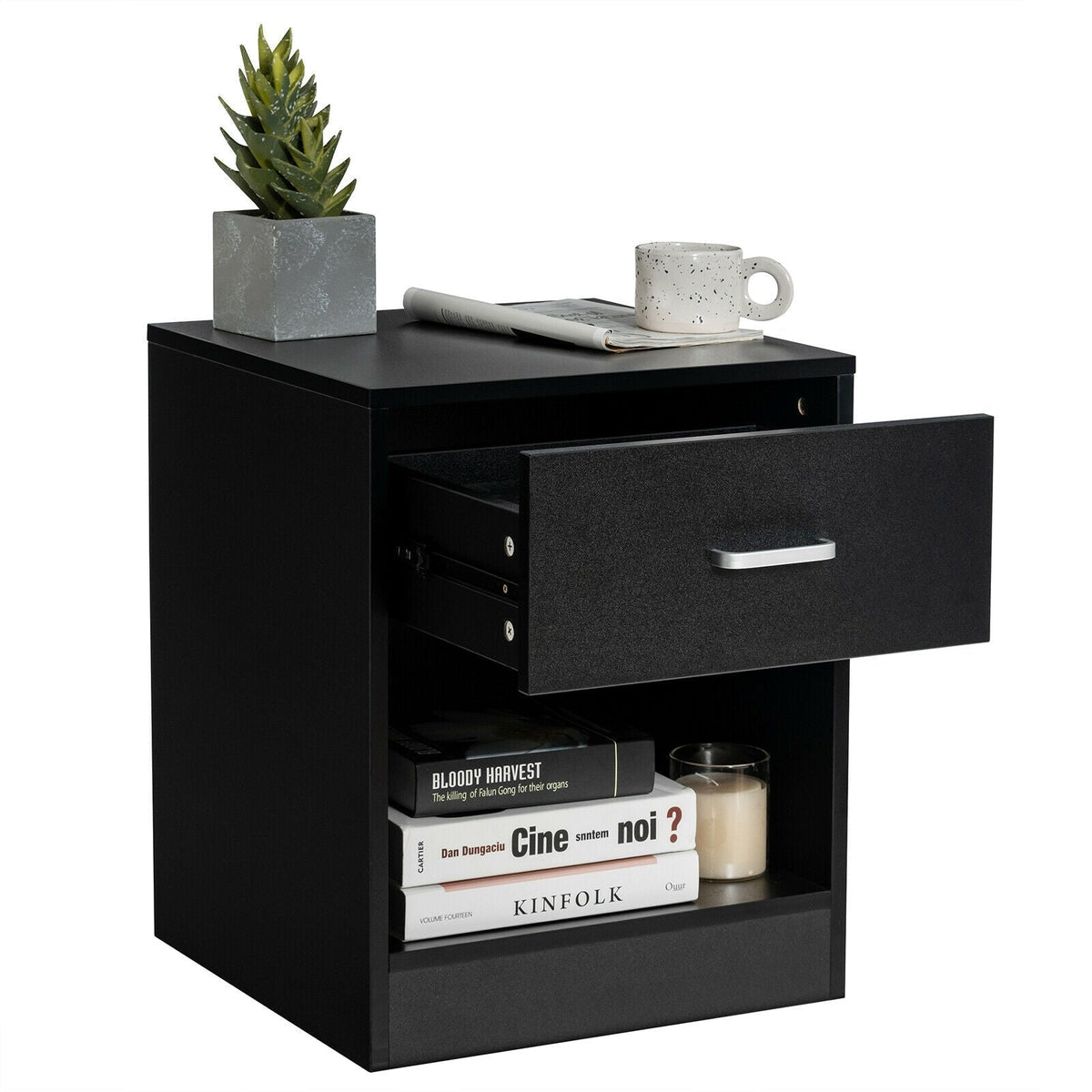 Modern Nightstand with Storage Drawer and Cabinet