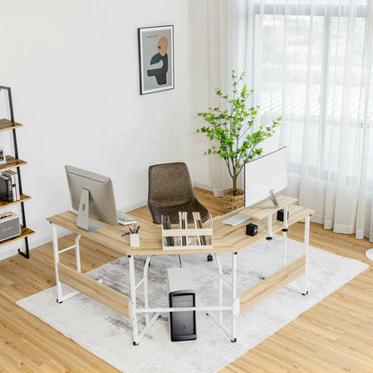 88.5 Inch L Shaped Reversible Computer Desk Table with Monitor Stand