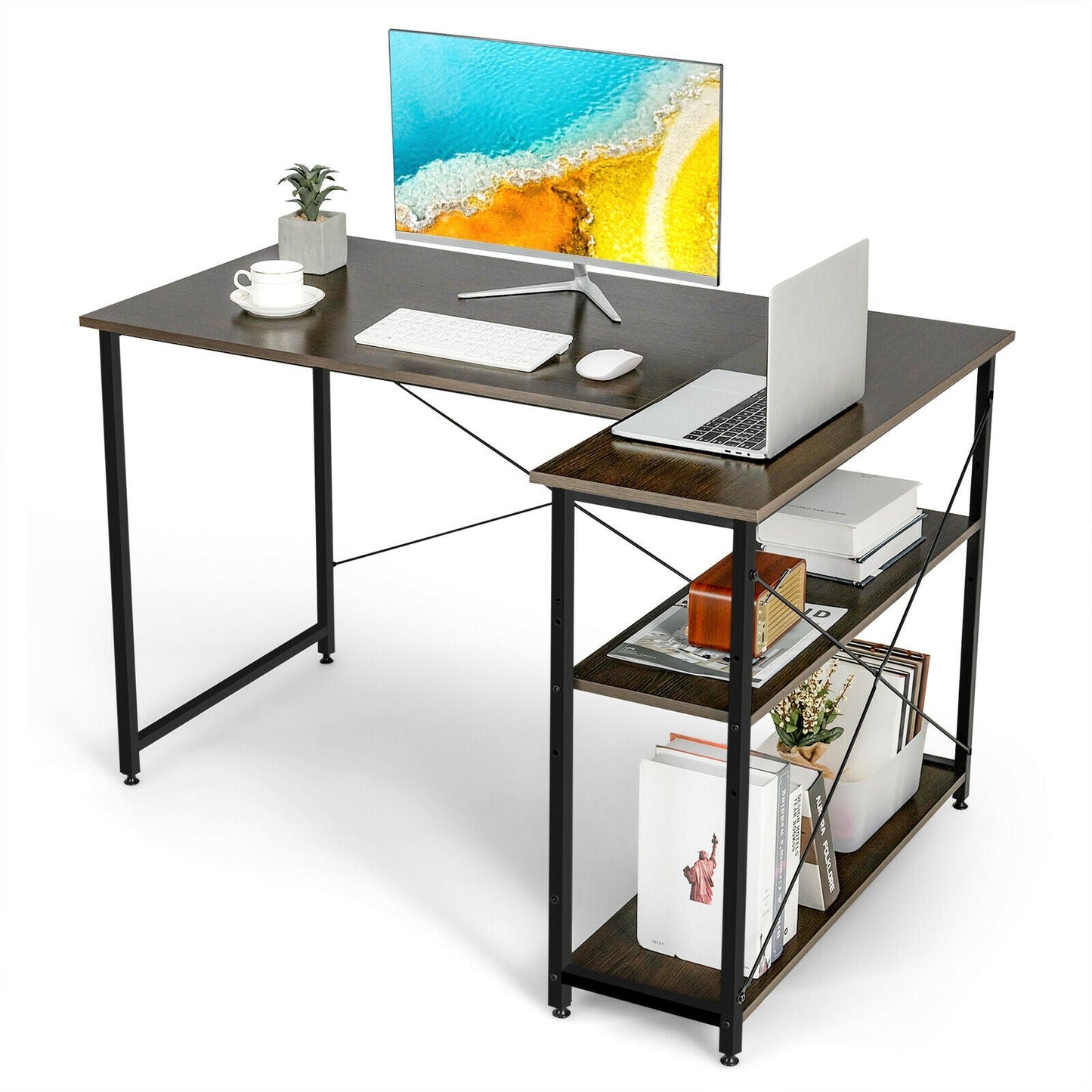 48 Inch Reversible L Shaped Computer Desk with Adjustable Shelf